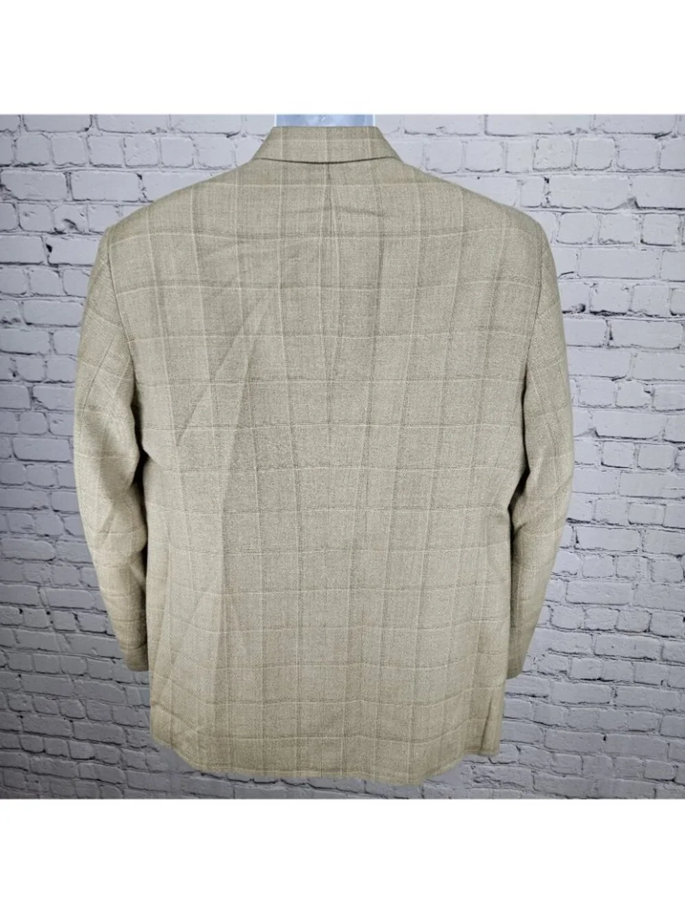 Stafford Beige Silk Wool Executive 3 Button Ventless Notch Blazer Sport Coat 42R